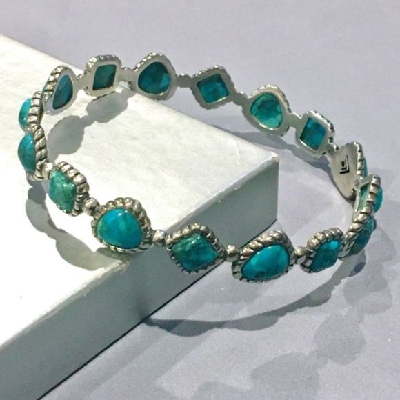 SILPADA Turquoise Pools Sterling Silver Turquoise Bangle Bracelet B3218 NIB - Picture 5 of 9